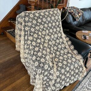 Elegant Cream Crochet Throw Blanket